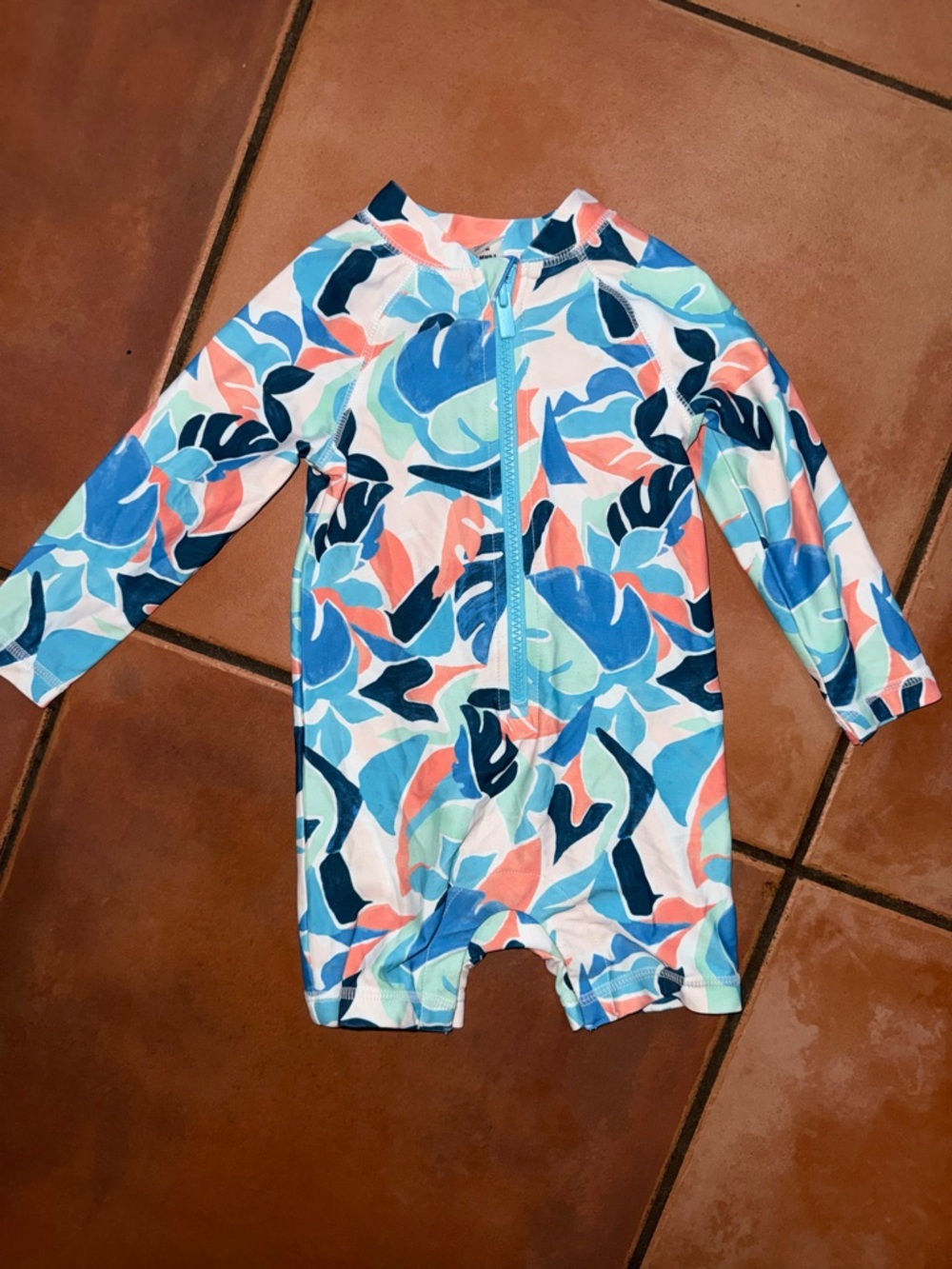 Old Navy Kids Long-Sleeve Rash Guard in Blue, Coral & Mint